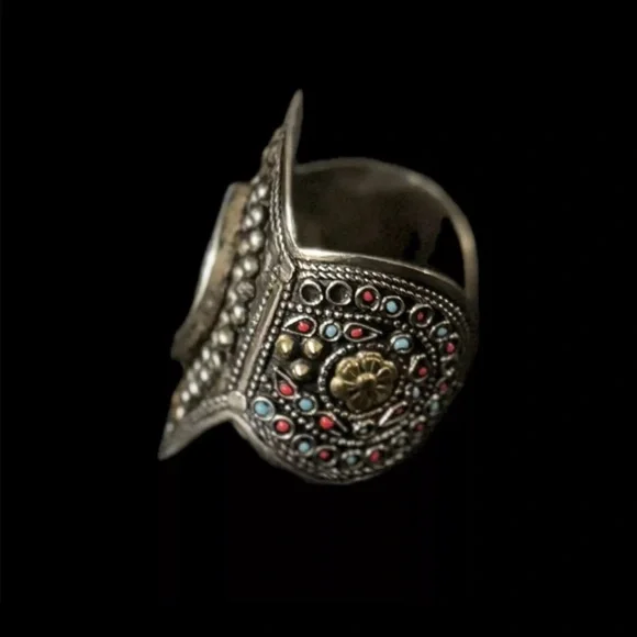 Afghan KUCHI German Silver cuff, Antique, Rare Boho/Tribal/Punk/ Festival, Coral - Picture 5 of 6